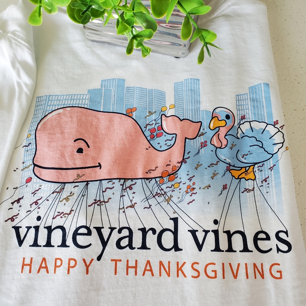 Vineyard Vines White Long Sleeve Tee with Pink and Blue Graphics